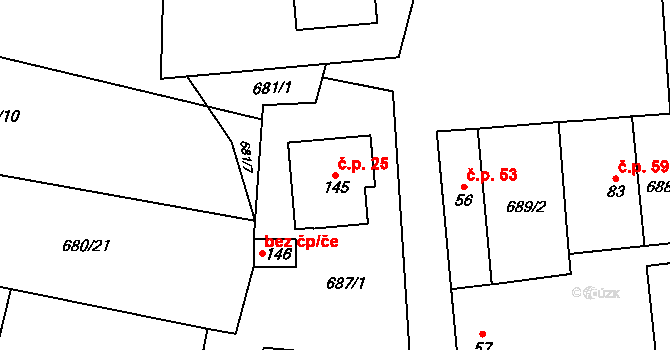 Roseč 25 na parcele st. 145 v KÚ Roseč, Katastrální mapa