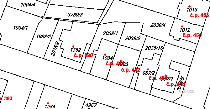 Žichlínské Předměstí 441, Lanškroun na parcele st. 1004 v KÚ Lanškroun, Katastrální mapa