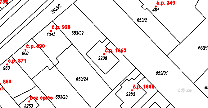Lysá nad Labem 1663 na parcele st. 2208 v KÚ Lysá nad Labem, Katastrální mapa