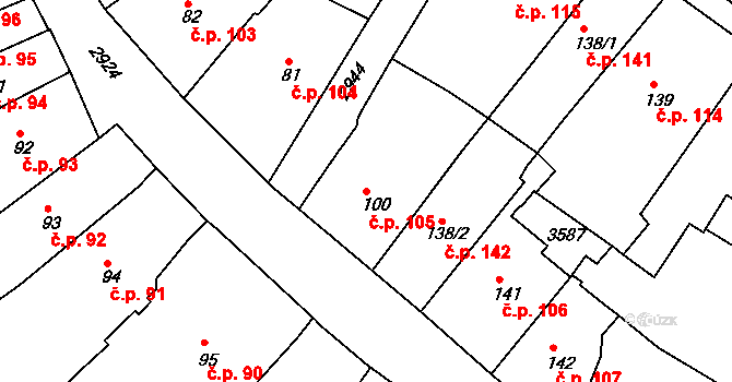 Chrudim I 105, Chrudim na parcele st. 100 v KÚ Chrudim, Katastrální mapa