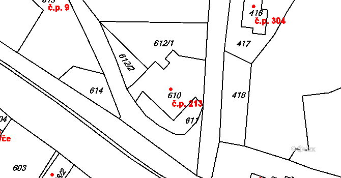 Děčín XXXII-Boletice nad Labem 213, Děčín na parcele st. 610 v KÚ Boletice nad Labem, Katastrální mapa