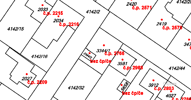 Břeclav 2766 na parcele st. 3344/1 v KÚ Břeclav, Katastrální mapa