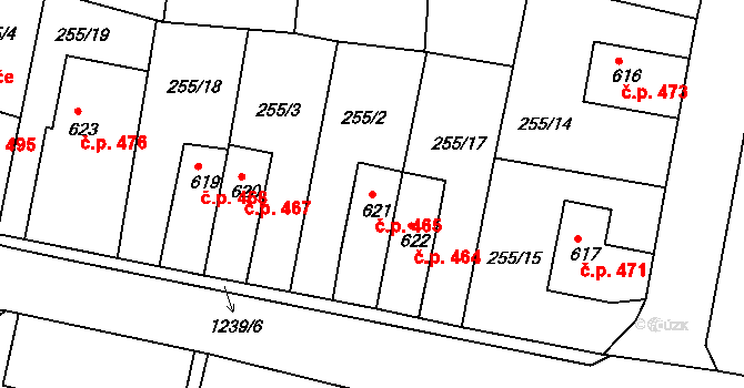 Benešov nad Ploučnicí 465 na parcele st. 621 v KÚ Benešov nad Ploučnicí, Katastrální mapa