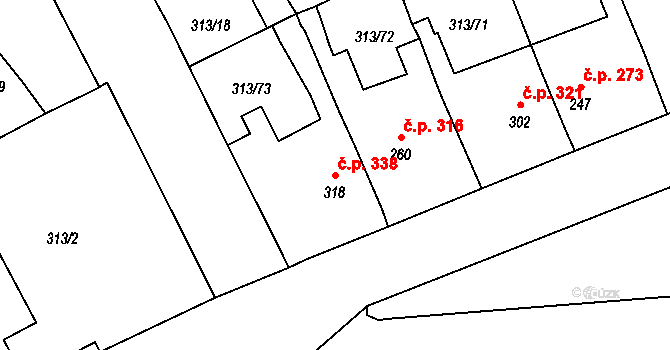 Černčice 338 na parcele st. 318 v KÚ Černčice u Loun, Katastrální mapa