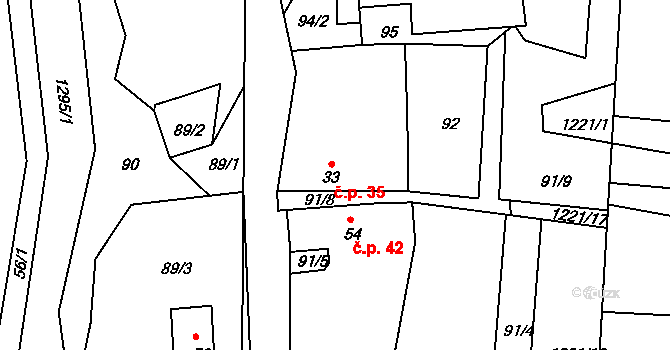 Konětopy 35, Pnětluky na parcele st. 33 v KÚ Konětopy u Pnětluk, Katastrální mapa