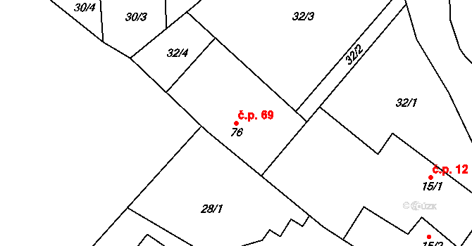 Divice 69, Vinařice na parcele st. 76 v KÚ Divice, Katastrální mapa