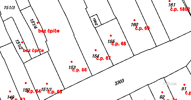 Pelhřimov 67 na parcele st. 154 v KÚ Pelhřimov, Katastrální mapa