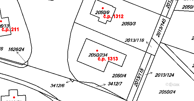Pelhřimov 1313 na parcele st. 2050/234 v KÚ Pelhřimov, Katastrální mapa
