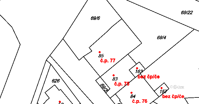 Jeníkov 77 na parcele st. 85 v KÚ Jeníkov u Duchcova, Katastrální mapa