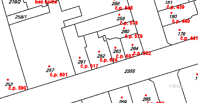Trnovany 616, Teplice na parcele st. 262 v KÚ Teplice-Trnovany, Katastrální mapa