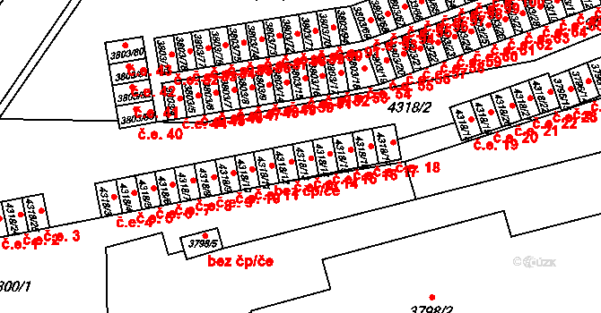 Teplice 14 na parcele st. 4318/13 v KÚ Teplice, Katastrální mapa