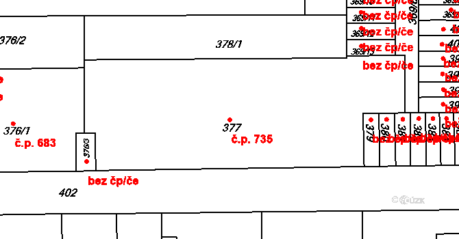 Letovice 735 na parcele st. 377 v KÚ Letovice, Katastrální mapa