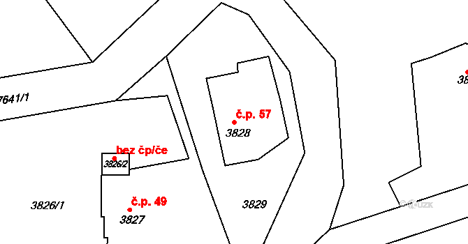 Lískovec 57, Frýdek-Místek na parcele st. 3828 v KÚ Lískovec u Frýdku-Místku, Katastrální mapa