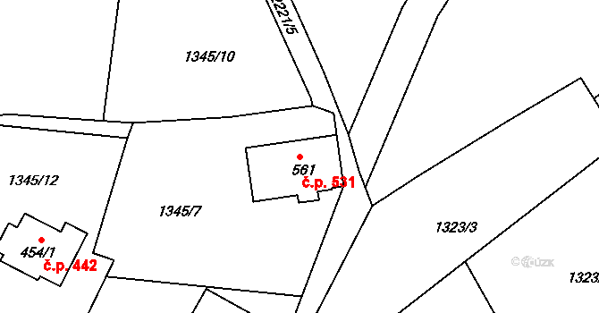 Bublava 531 na parcele st. 561 v KÚ Bublava, Katastrální mapa