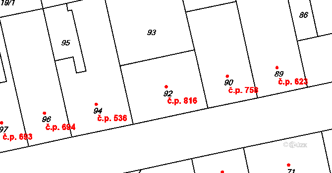 Žižkov 816, Praha na parcele st. 92 v KÚ Žižkov, Katastrální mapa