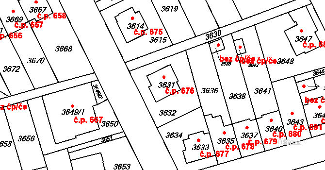 Záběhlice 676, Praha na parcele st. 3631 v KÚ Záběhlice, Katastrální mapa