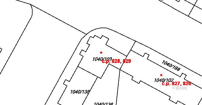 Hlubočepy 828,829, Praha na parcele st. 1040/103 v KÚ Hlubočepy, Katastrální mapa