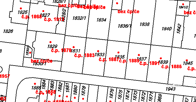 Smíchov 1887, Praha na parcele st. 1833 v KÚ Smíchov, Katastrální mapa