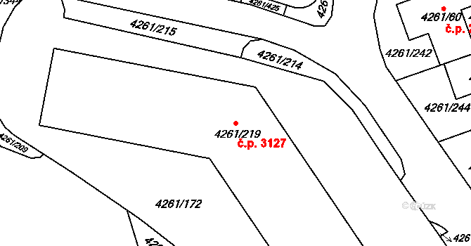 Smíchov 3127, Praha na parcele st. 4261/219 v KÚ Smíchov, Katastrální mapa