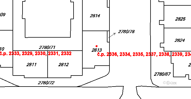 Stodůlky 2334,2335,2336,2337,, Praha na parcele st. 2813 v KÚ Stodůlky, Katastrální mapa