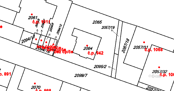 Střešovice 942, Praha na parcele st. 2064 v KÚ Střešovice, Katastrální mapa
