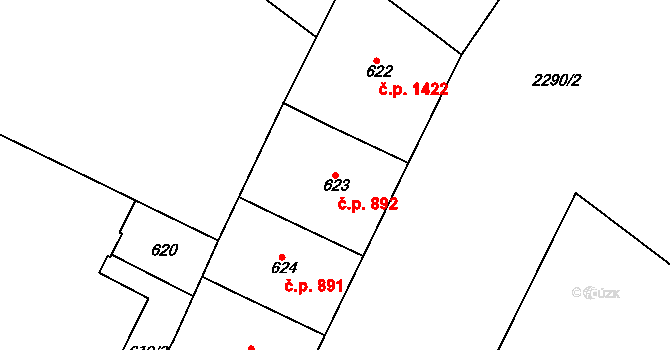 Holešovice 892, Praha na parcele st. 623 v KÚ Holešovice, Katastrální mapa