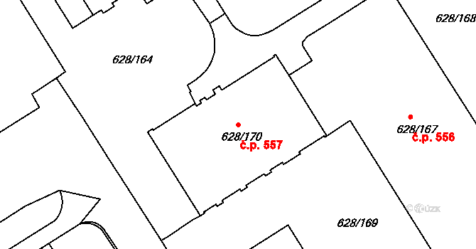 Prosek 557, Praha na parcele st. 628/170 v KÚ Prosek, Katastrální mapa