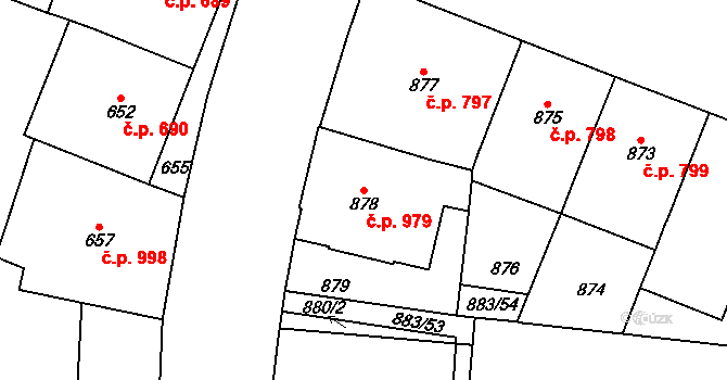Vršovice 979, Praha na parcele st. 878 v KÚ Vršovice, Katastrální mapa
