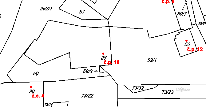 Jelence 16, Dolní Hbity na parcele st. 28 v KÚ Jelence, Katastrální mapa