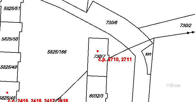 Česká Lípa 2710,2711 na parcele st. 730/7 v KÚ Česká Lípa, Katastrální mapa