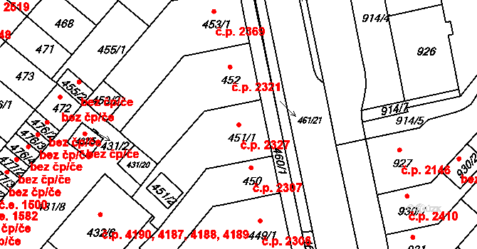 Chomutov 2327 na parcele st. 451/1 v KÚ Chomutov II, Katastrální mapa