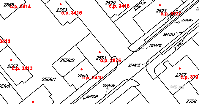 Chomutov 2975 na parcele st. 2551 v KÚ Chomutov II, Katastrální mapa