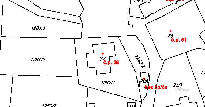 Havlovice 58 na parcele st. 37 v KÚ Havlovice, Katastrální mapa