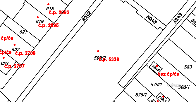 Chomutov 5338 na parcele st. 599/2 v KÚ Chomutov II, Katastrální mapa