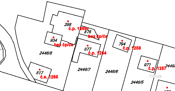 Ivančice 1254 na parcele st. 877 v KÚ Kounické Předměstí, Katastrální mapa