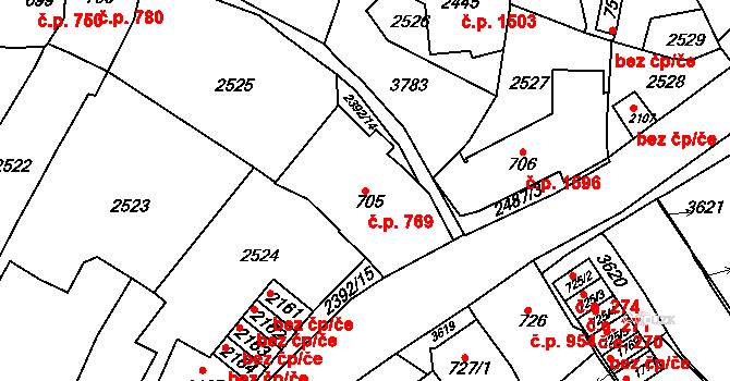 Rosice 769 na parcele st. 705 v KÚ Rosice u Brna, Katastrální mapa