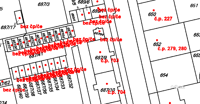 Lobzy 703, Plzeň na parcele st. 687/9 v KÚ Lobzy, Katastrální mapa