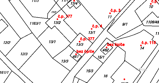 Protivanov 377 na parcele st. 13/3 v KÚ Protivanov, Katastrální mapa