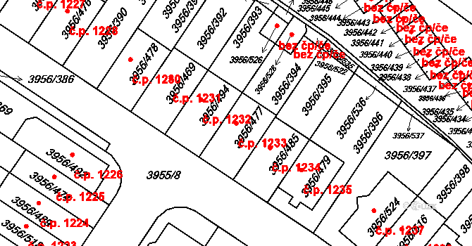 Jindřichův Hradec II 1233, Jindřichův Hradec na parcele st. 3956/477 v KÚ Jindřichův Hradec, Katastrální mapa