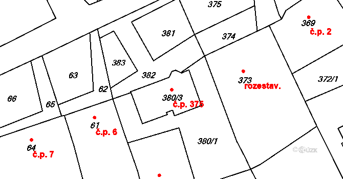 Lipůvka 375 na parcele st. 380/3 v KÚ Lipůvka, Katastrální mapa