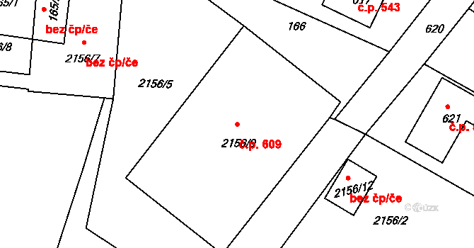 Týnec nad Labem 609 na parcele st. 2156/9 v KÚ Týnec nad Labem, Katastrální mapa