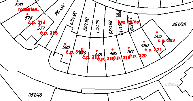 Týn 318, Třebíč na parcele st. 478 v KÚ Týn u Třebíče, Katastrální mapa