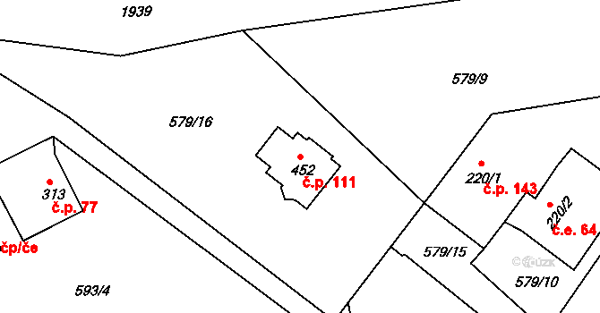Smolné Pece 111 na parcele st. 452 v KÚ Smolné Pece, Katastrální mapa