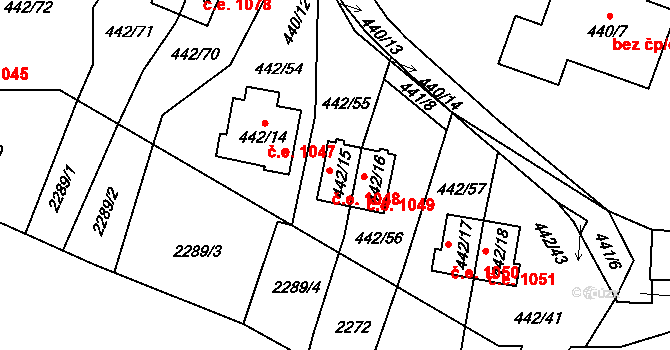 Kovářov 1048, Frymburk na parcele st. 442/15 v KÚ Frymburk, Katastrální mapa