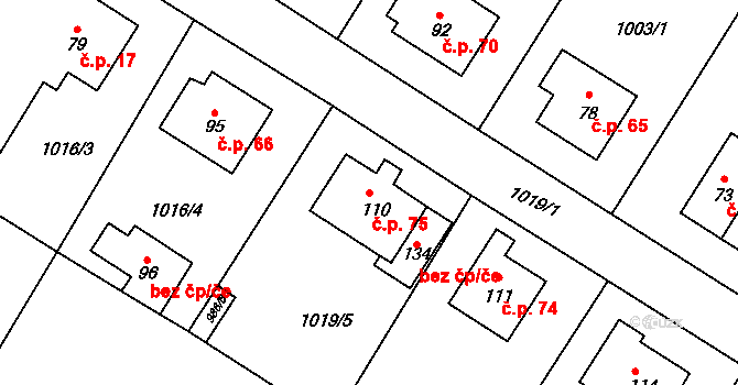 Sazomín 75 na parcele st. 110 v KÚ Sazomín, Katastrální mapa