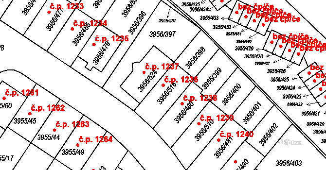 Jindřichův Hradec II 1236, Jindřichův Hradec na parcele st. 3956/516 v KÚ Jindřichův Hradec, Katastrální mapa