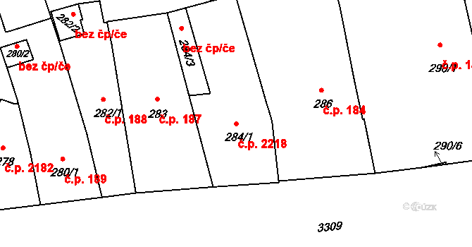 Benešov 2218 na parcele st. 284/1 v KÚ Benešov u Prahy, Katastrální mapa