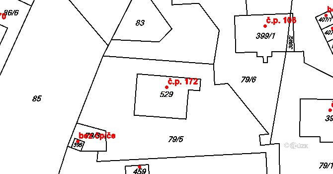 Doubravčice 172 na parcele st. 529 v KÚ Doubravčice, Katastrální mapa