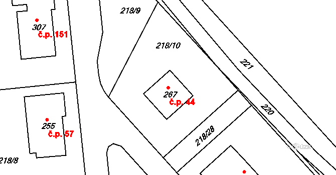 Trnová 44 na parcele st. 267 v KÚ Trnová u Jíloviště, Katastrální mapa