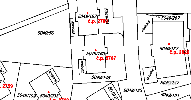 Líšeň 2767, Brno na parcele st. 5049/160 v KÚ Líšeň, Katastrální mapa